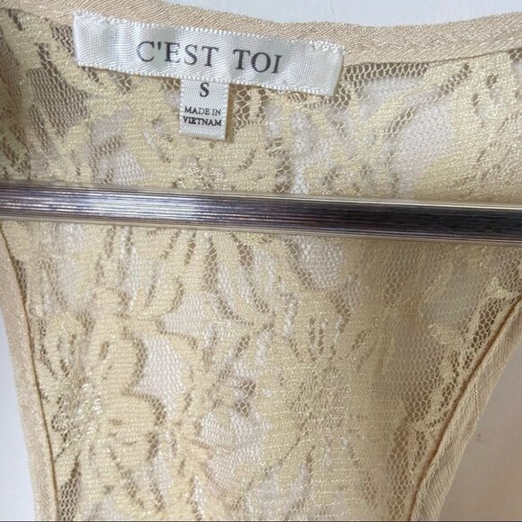 C'est Toi Racerback Sleeveless Blouse Rayon w/ Lace Back Cream Small - Picture 7 of 8